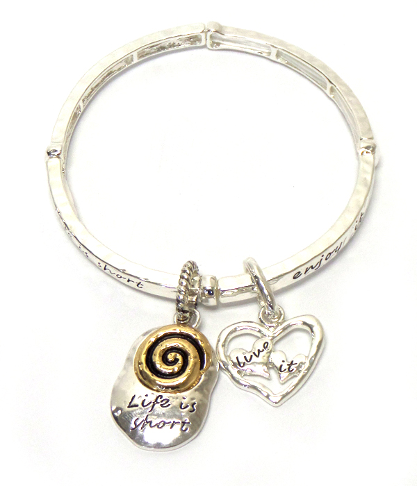 Heart charm message stretch bracelet - life is short