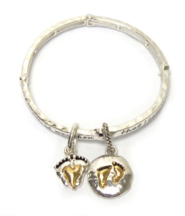 Religious inspiration foot print charm stretch bracelet