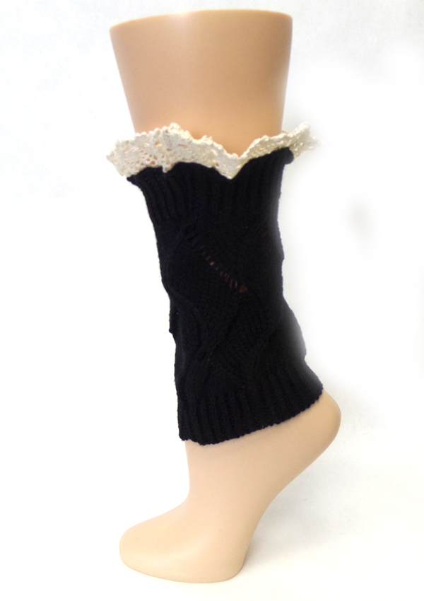 Women crochet leg warmer boots toppers w/ lace - boot cuffs
