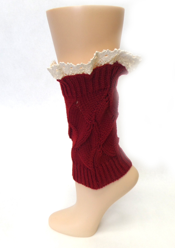 Women crochet leg warmer boots toppers w/ lace - boot cuffs