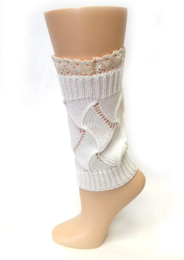 Women crochet leg warmer boots toppers w/ lace - boot cuffs