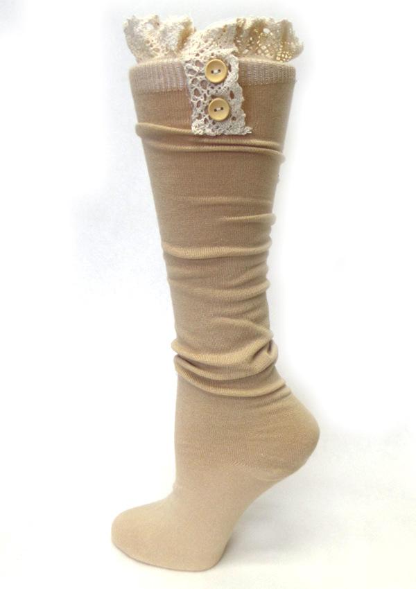 Cotton knee high socks w/ lace