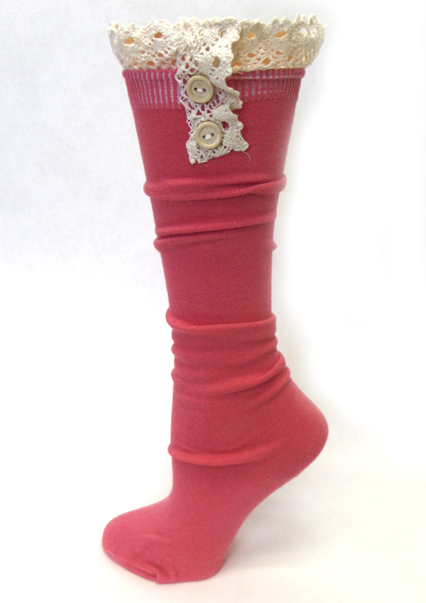 Cotton knee high socks w/ lace