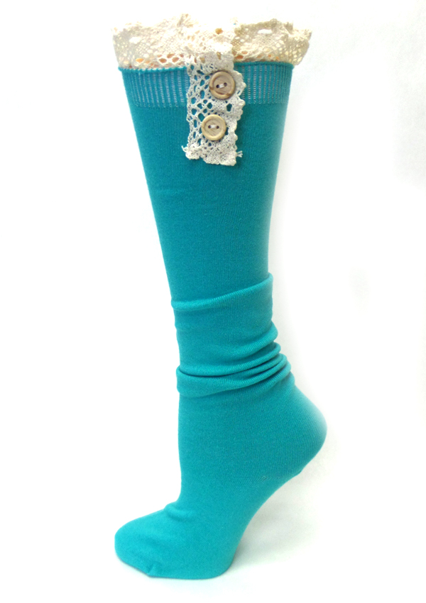 Cotton knee high socks w/ lace