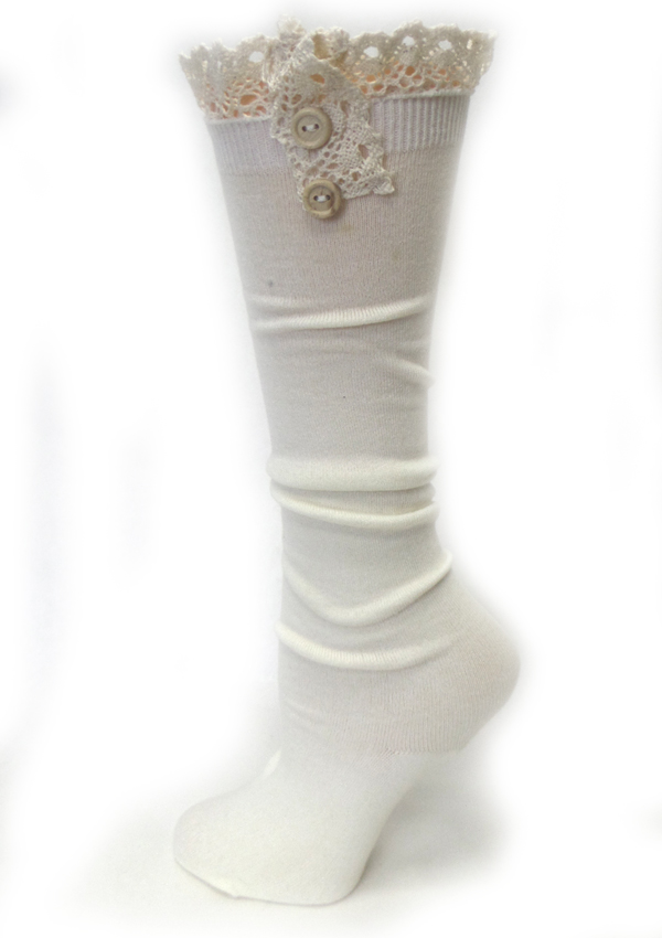 Cotton knee high socks w/ lace