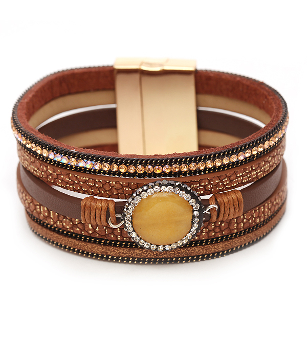 CRYSTAL MULTI LAYER LEATHER MAGNETIC BRACELET