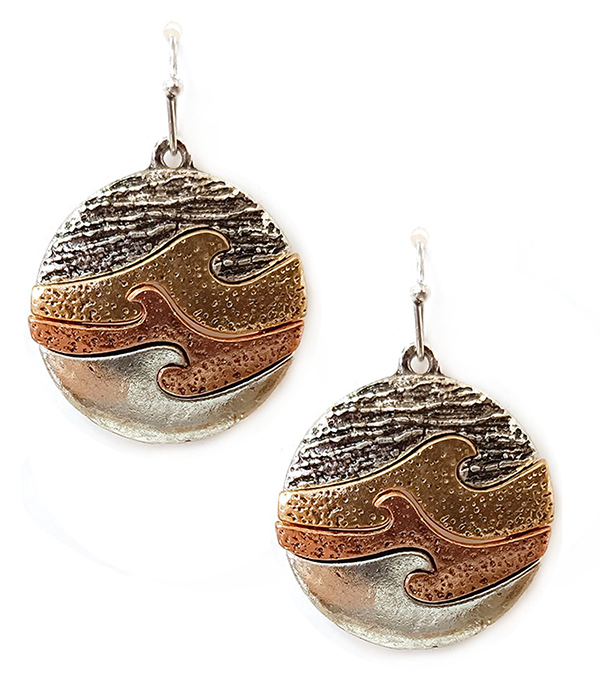 Sealife theme wave disc drop earring