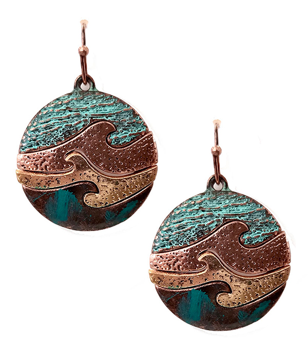 Sealife theme wave disc drop earring
