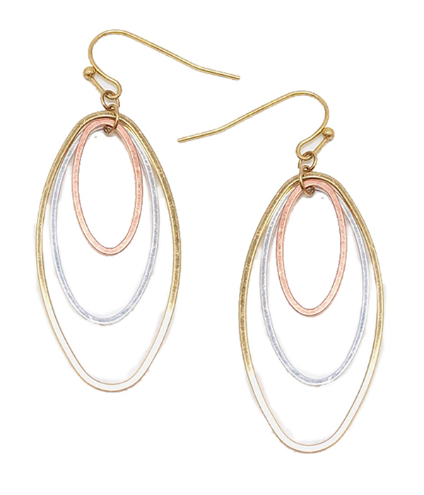 Metal wire triple oval earring