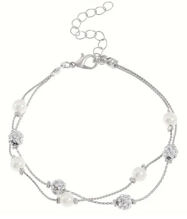Pearl and fireball mix double layer chain bracelet