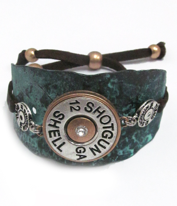 Bullet textutred metal pull and tie bracelet 