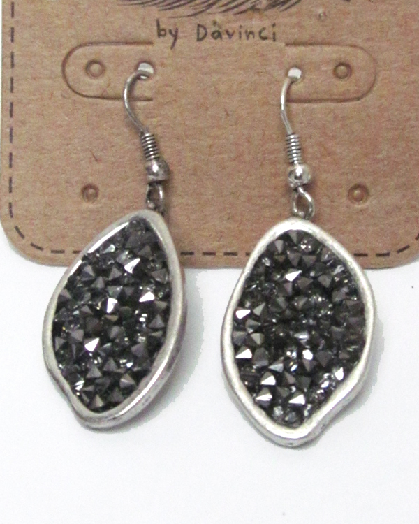 Druzy with metal borders fish hook earrings