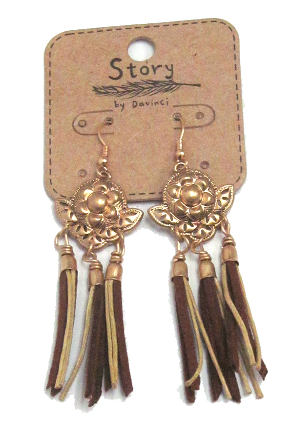 Suede tassel drop fish hook earrings 