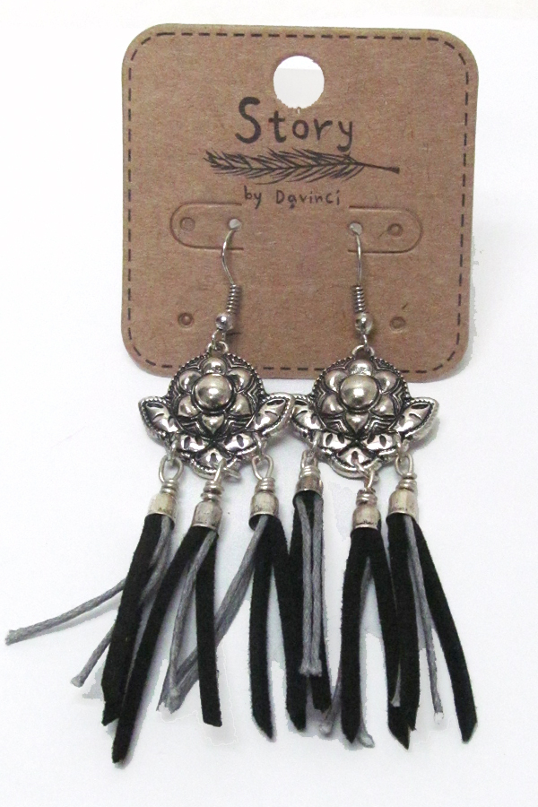 Suede tassel drop fish hook earrings