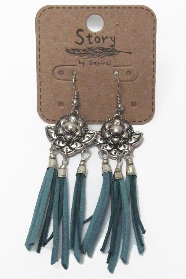 Suede tassel drop fish hook earrings