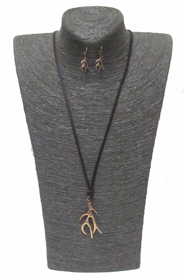 Leather type metal branch necklace set  
