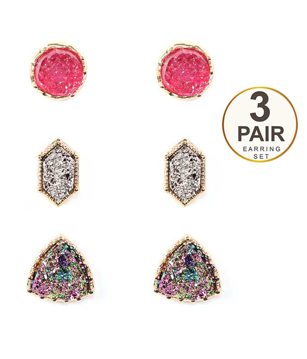 DRUZY 3 PAIR EARRING SET