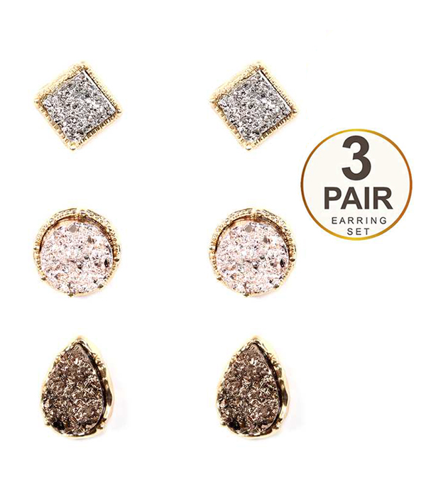 Druzy 3 pair earring set