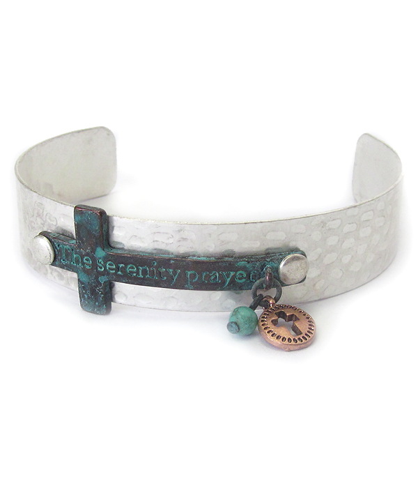 Religious inspiration cross metal bracelet - serenity prayer