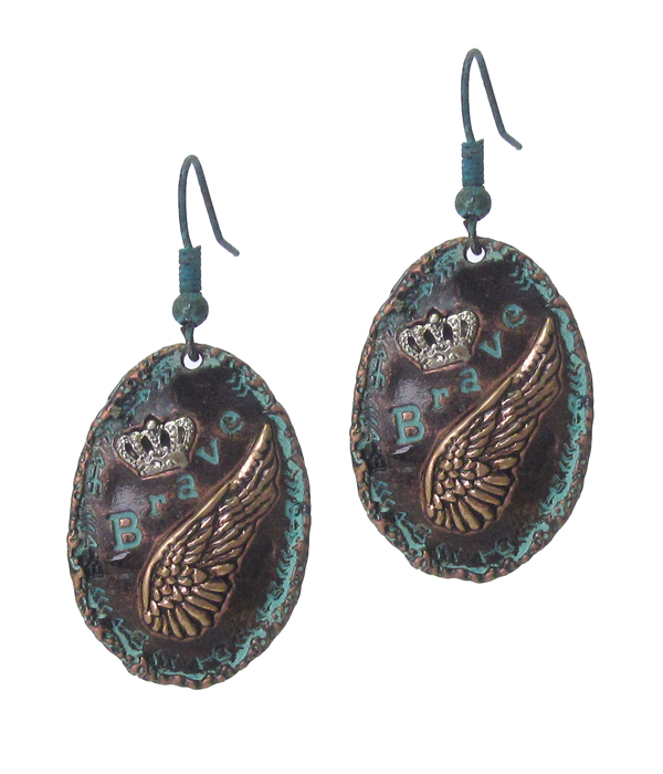 Oval plate drop earring - brave