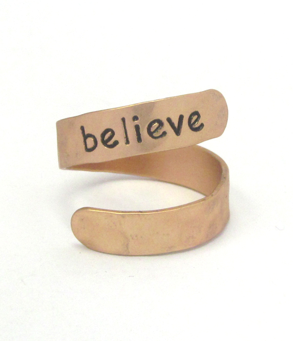 Religious inspiration brass swirl ring - believe