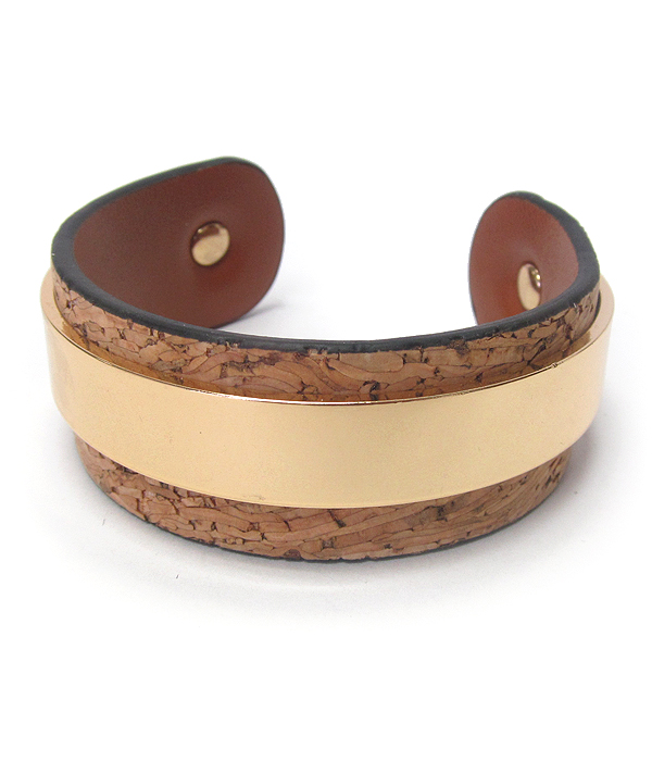Metal and leather bangle bracelet