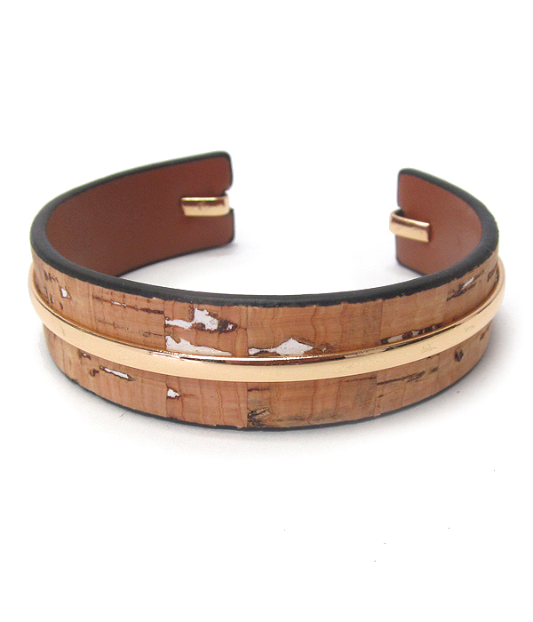 Metal and leather bangle bracelet