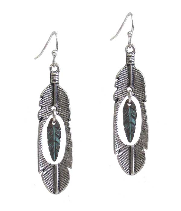 Metal feather earring