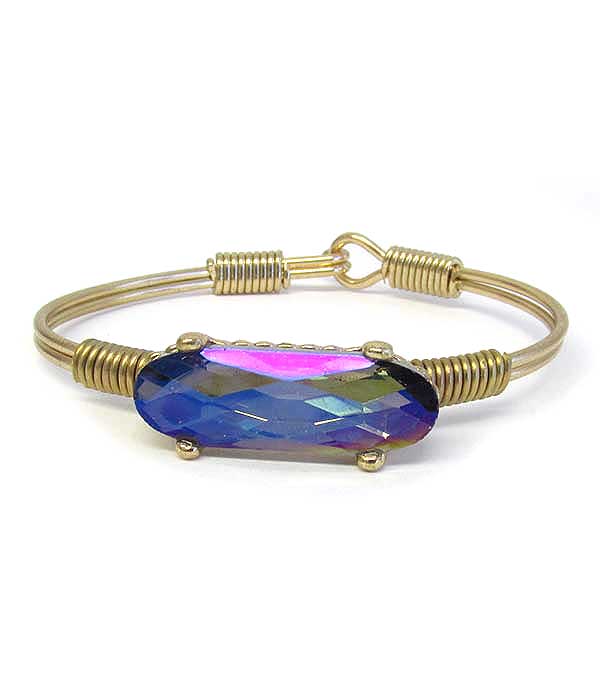Facet glass stone wire bangle bracelet
