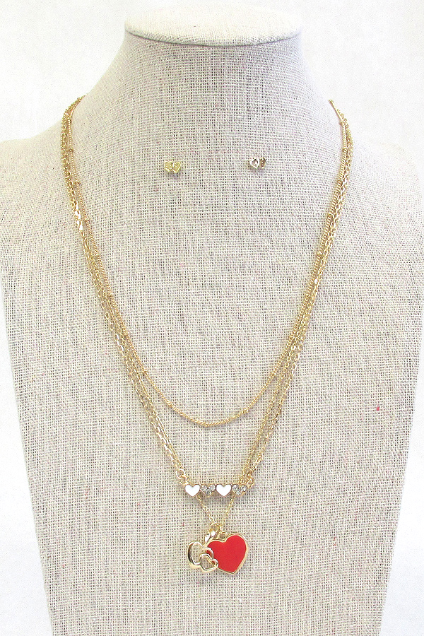 HEART PENDANT MULTI LAYER CHAIN NECKLACE SET