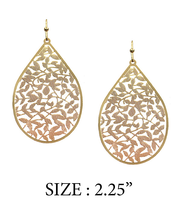 Textured metal leaf teardrop earring