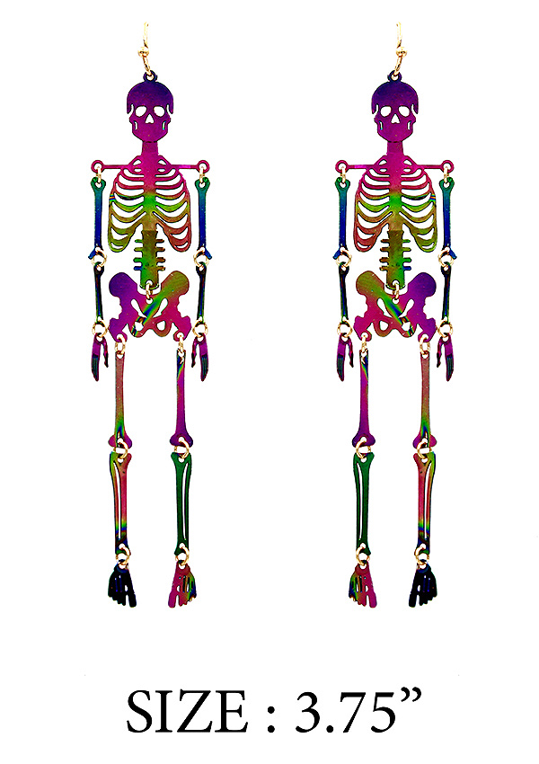 METAL FILIGREE SKULL SKELETON EARRING