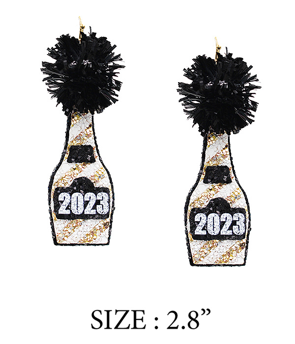 New year theme glitter champagne earring
