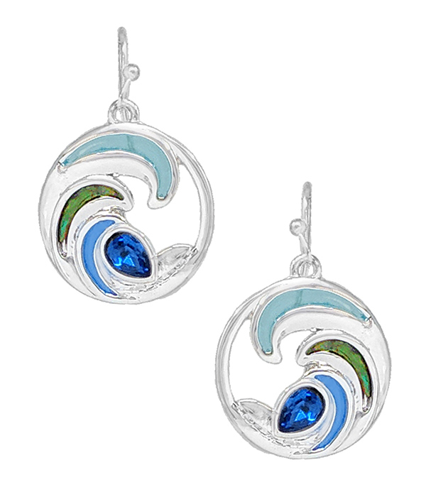 Sealife theme epoxy and stone earring - wave