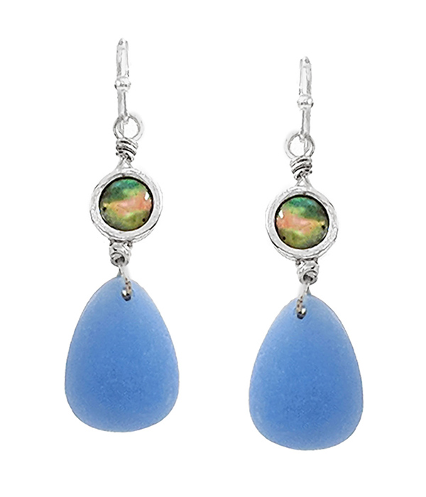 Sealife theme abalone and seaglass teardrop earring