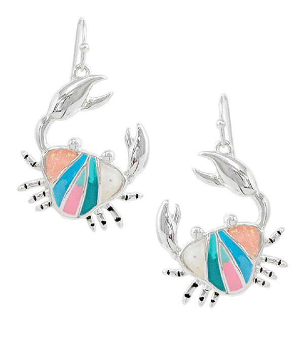 Sealife theme epoxy opal earring - crab