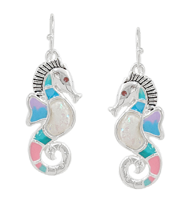 Sealife theme epoxy opal earring - seahorse