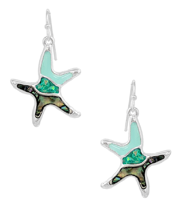 Sealife theme epoxy and opal earring - starfish