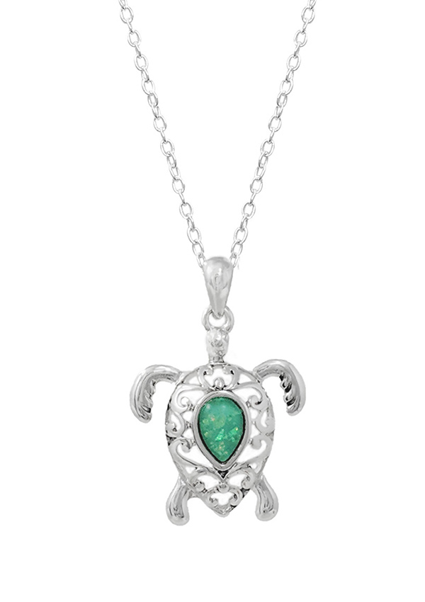 Sealife theme opal filigree necklace - turtle