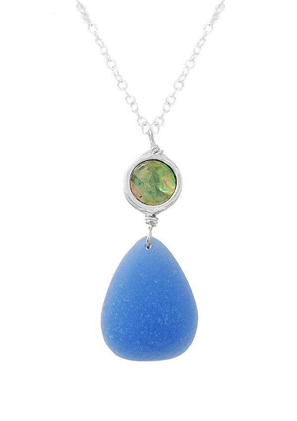 Sealife theme seaglass teardrop necklace