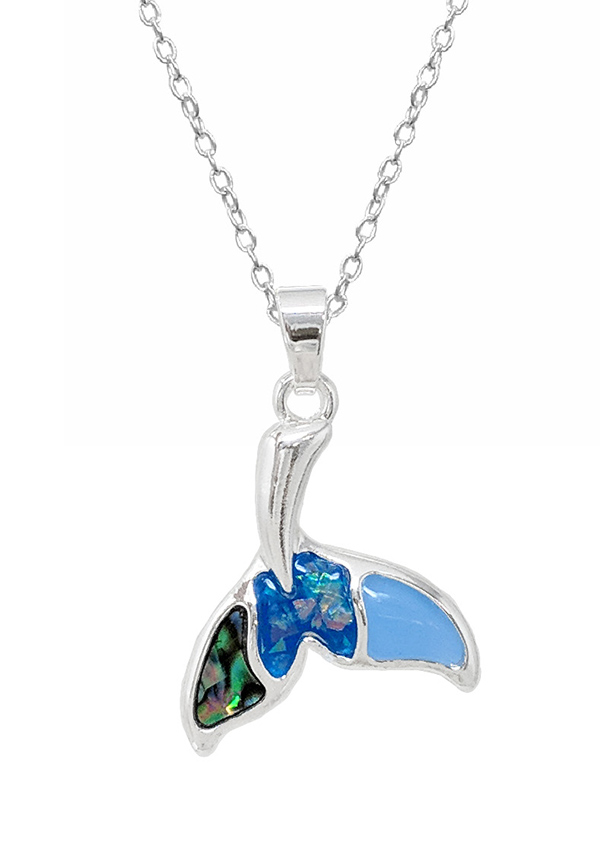 Sealife theme opal and epoxy pendant necklace - mermaid tail