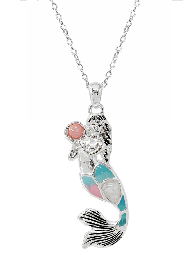 Sealife theme epoxy and opal necklace - mermaid
