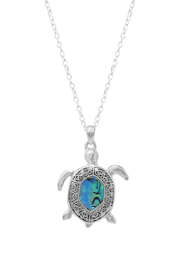 Sealife theme abalone and filigree necklace - turtle
