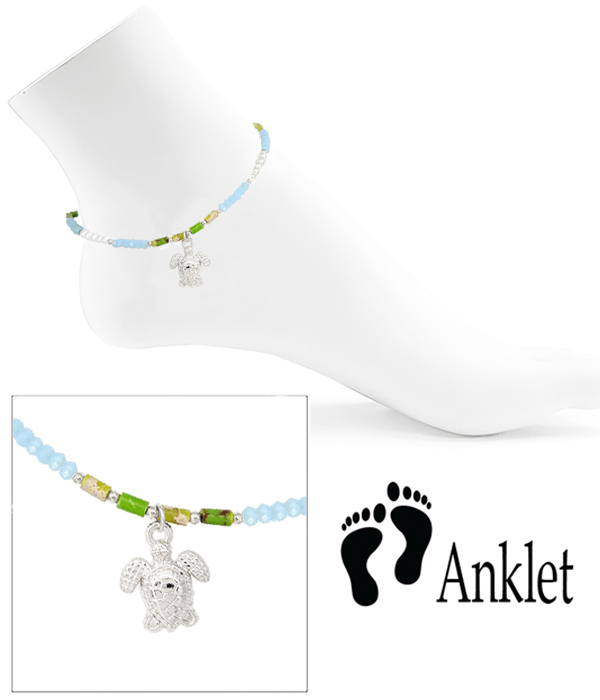 Sealife theme multi bead anklet - turtle