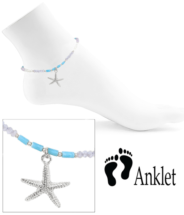 Sealife theme multi bead anklet - starfish