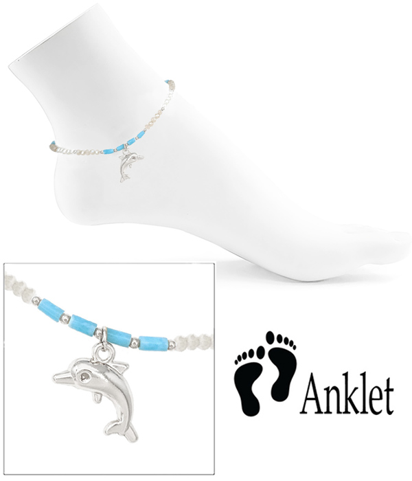 Sealife theme multi bead anklet - dolphin