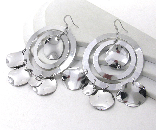 Multi metal disk drop earring