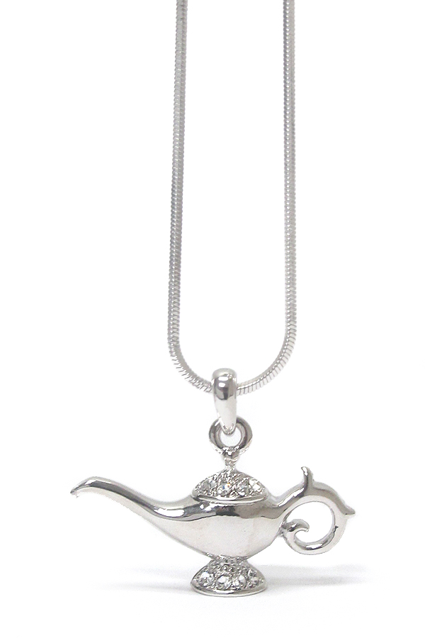 WHITEGOLD PLATING CRYSTAL STUD GENIE LAMP PENDANT NECKLACE