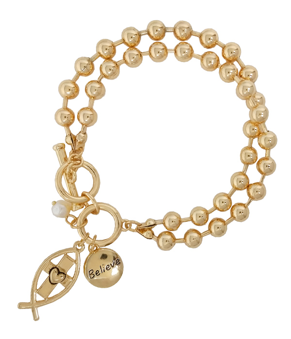 RELIGIOUS INSPIRATION DOUBLE BALL CHAIN TOGGLE BRACELET - BELIEVE