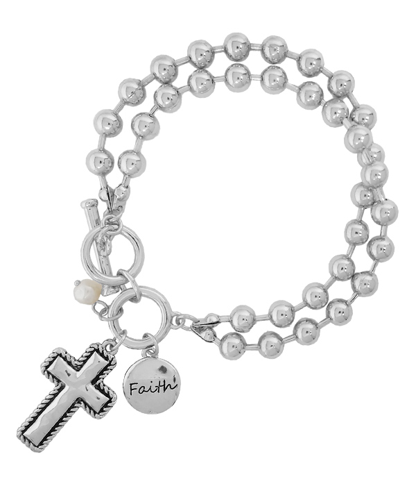 RELIGIOUS INSPIRATION DOUBLE BALL CHAIN TOGGLE BRACELET - FAITH